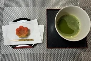 Enjoying matcha and wagashi